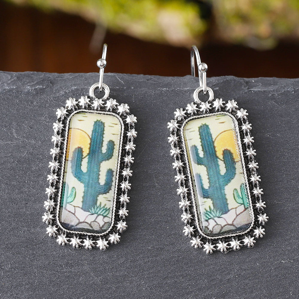 Wholesale Bohemian Rectangular Desert Cactus Drop Earrings